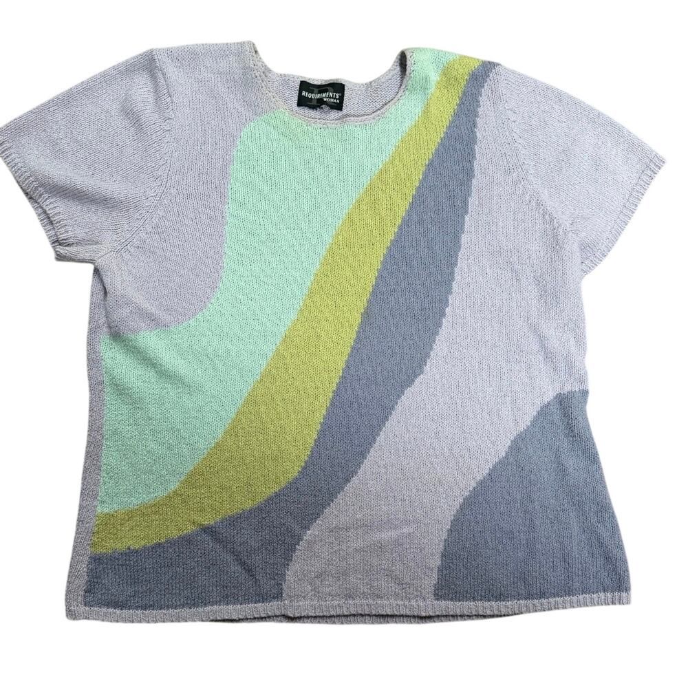 Vintage Requirements Geometric Color-block 80s Pastel Short Sleeve Knit Sweater